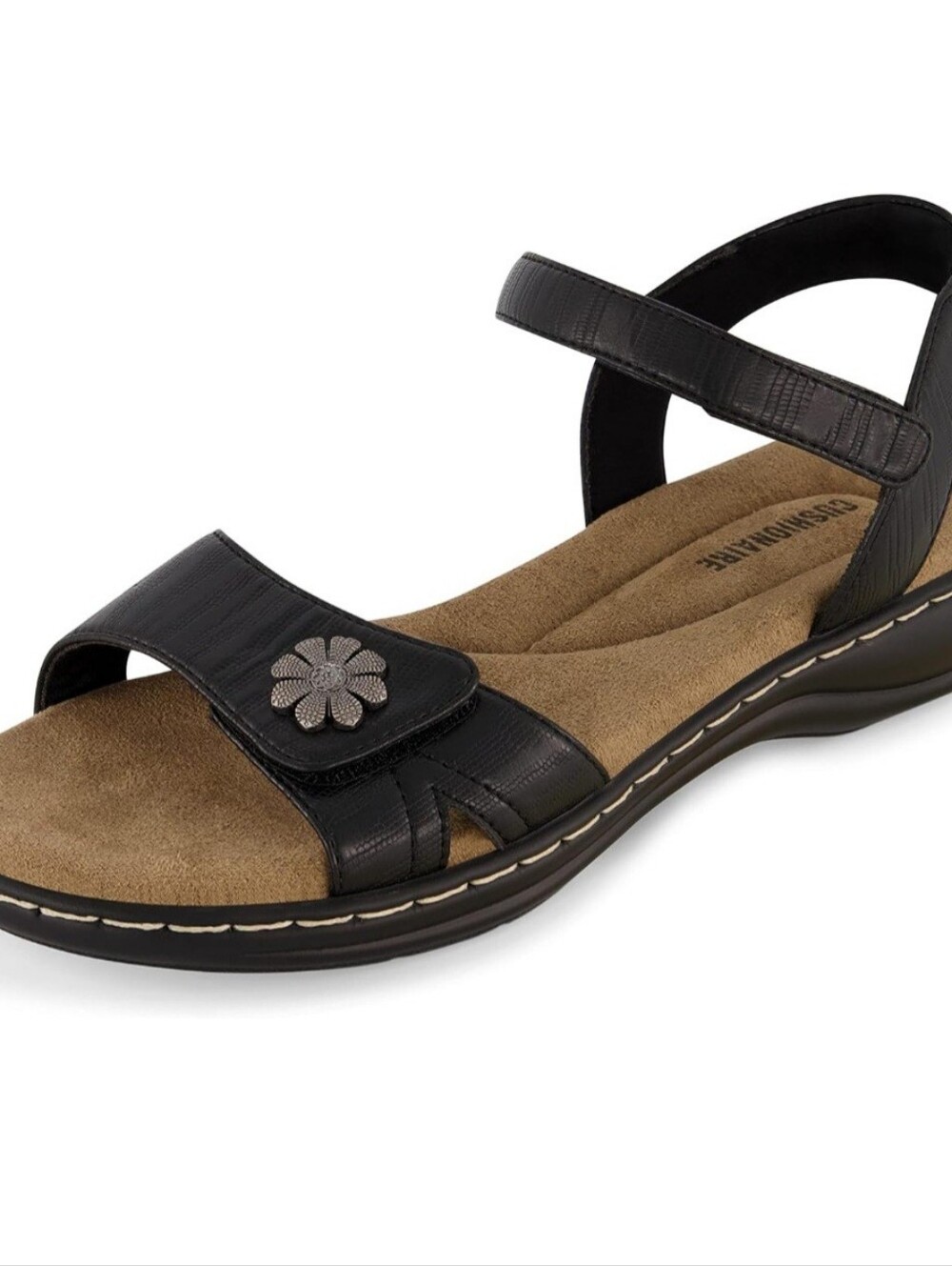CUSHIONAIRE. Women's Bloom Sandal, with Comfort Footbed. Size 8M. Black Color